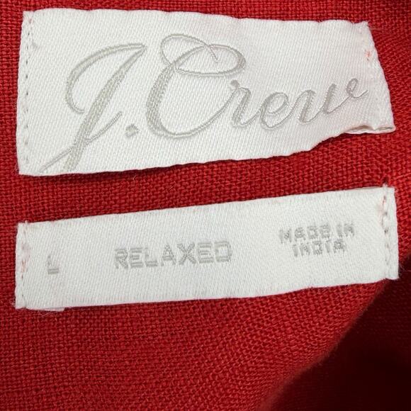 J.Crew Linen Button Front Shirt Dress Womens L Red Relaxed Fit Pockets Resort - Picture 2 of 10